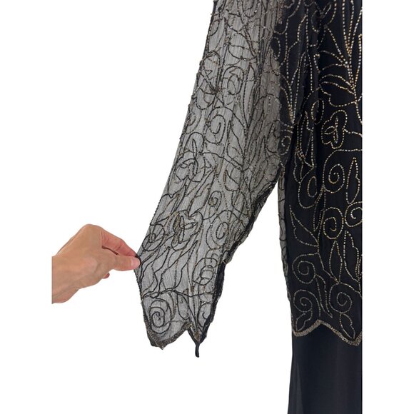 Jean for Joseph LeBron Black Gold Beaded Long Gown Dress Size 26W 4X New Wedding - Picture 3 of 9